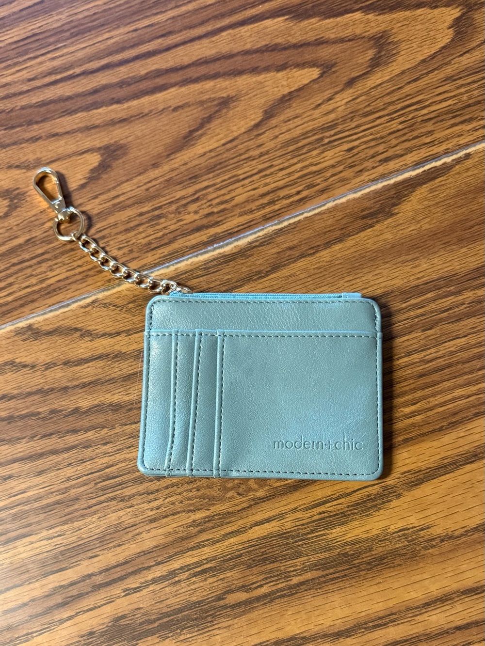 Modern + Chic Dusty Blue Card Holder with Gold Chain